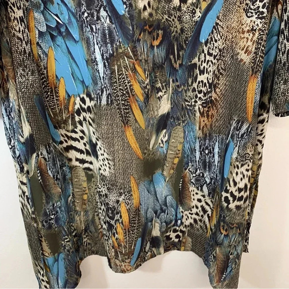 Avenue Blouse‎ Woman 18/20 Button Up Colorful Tropical Feathers Tunic Roll Tab - Picture 8 of 15